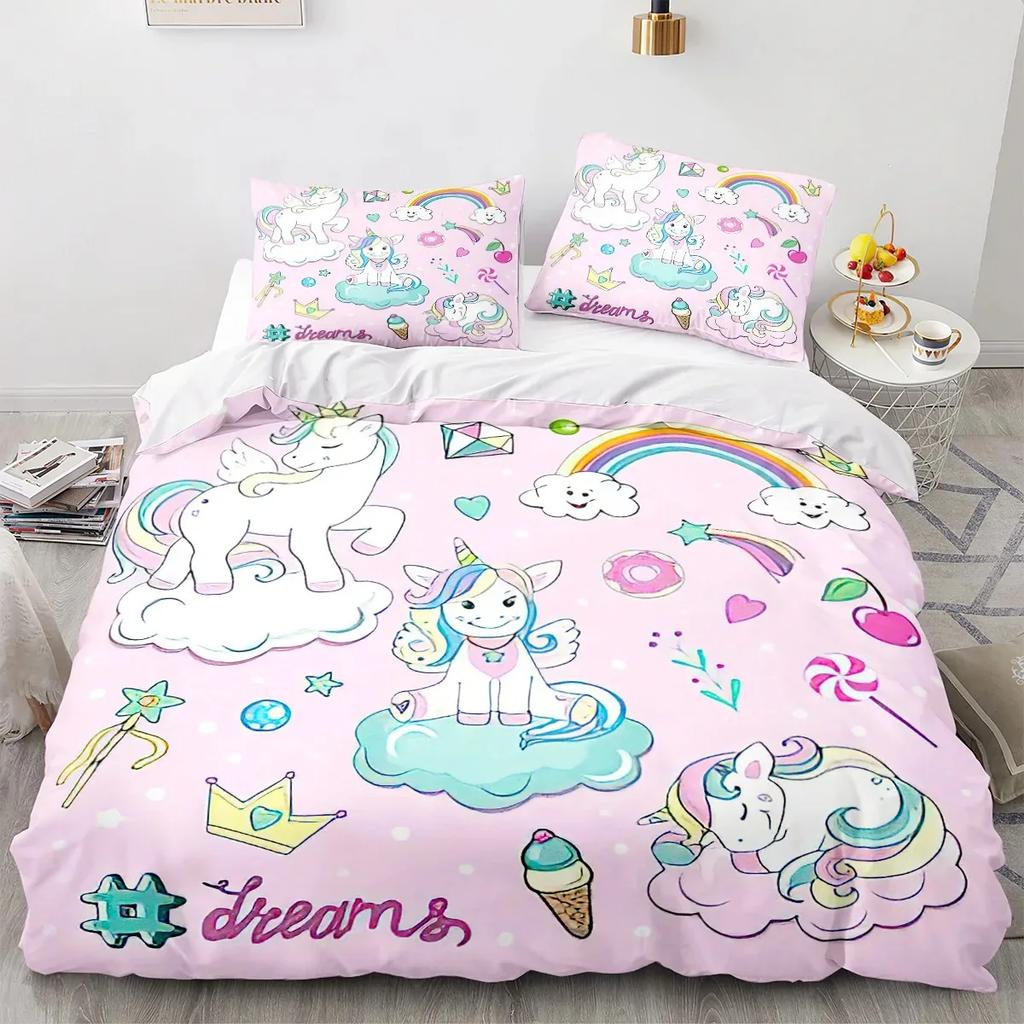 Enhörning Påslakan Set Enkel Dubbel Twin Storlek Heminredning För Flickor Barn Vuxna Sött Enhörnings Sängkläder Kawaii Sängkläder Set