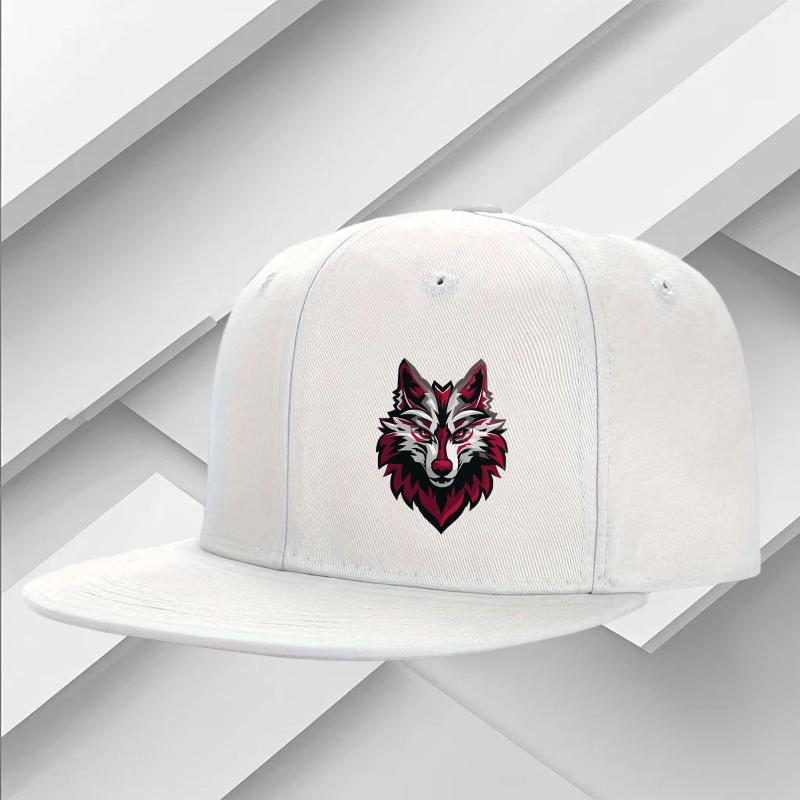 Wolf Head Graphic Flat Brim Cap Polyester Streetwear Style Baseball Hat Unisex Casual Outdoor Accessory