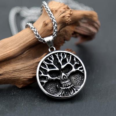 Vintage Viking Tree of Life Skull Pendant Necklace Men's Punk Gothic Skull Necklace Fashion Party Jewelry Gifts