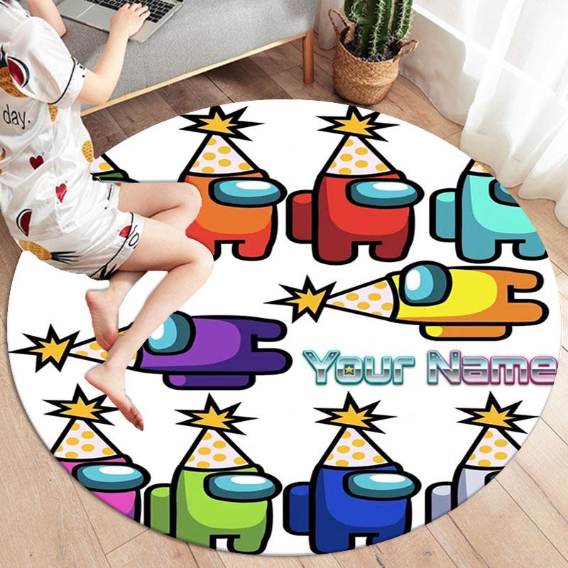 Among Us Custom Name Round Area Rug,Carpet Rug for Living Room Bedroom Sofa Playroom Decor,Non-slip Floor Mat