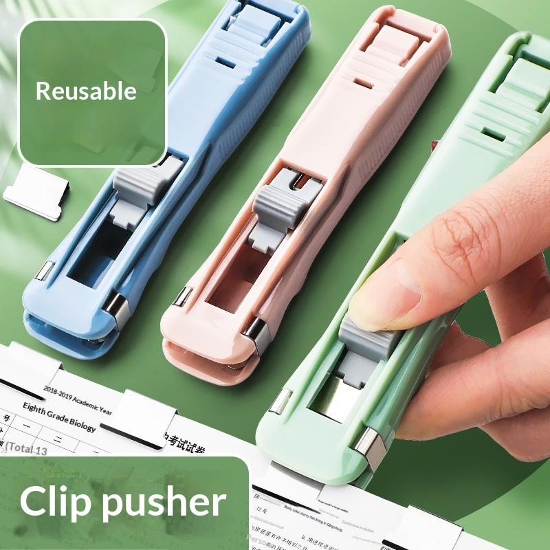 Mini Traceless Push Stapler Hand Clamp Reusable Tool for Office School File Paper Book Secure Portable Binding