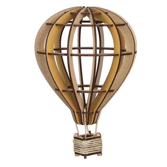 MDF Wood 3D Model - Yellow Patterned Hot Air Balloon - 24 X 17 Cm