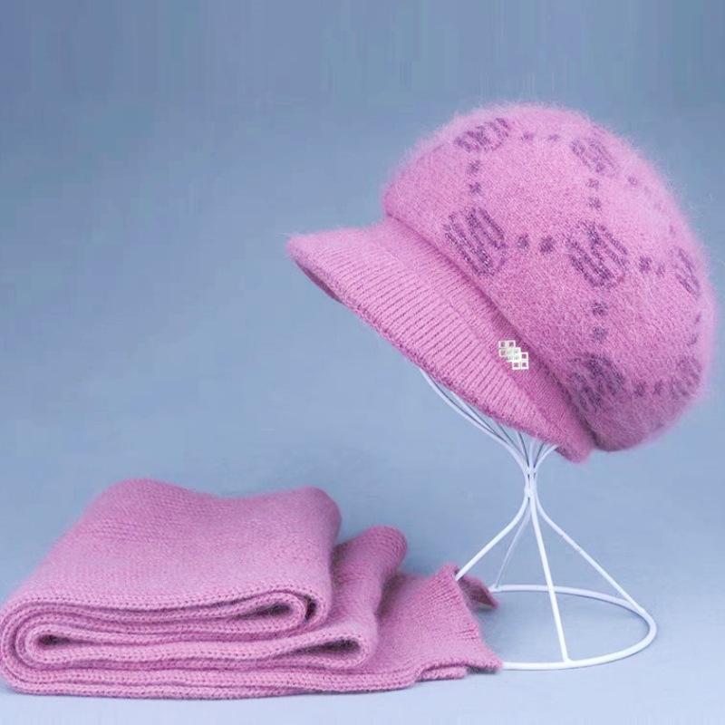 Elegant Winter Woolen Hat & Scarf Set for Women: Warm, Thick Knit with Ear Protection, Perfect for Middle-Aged & Elderly Ladies.