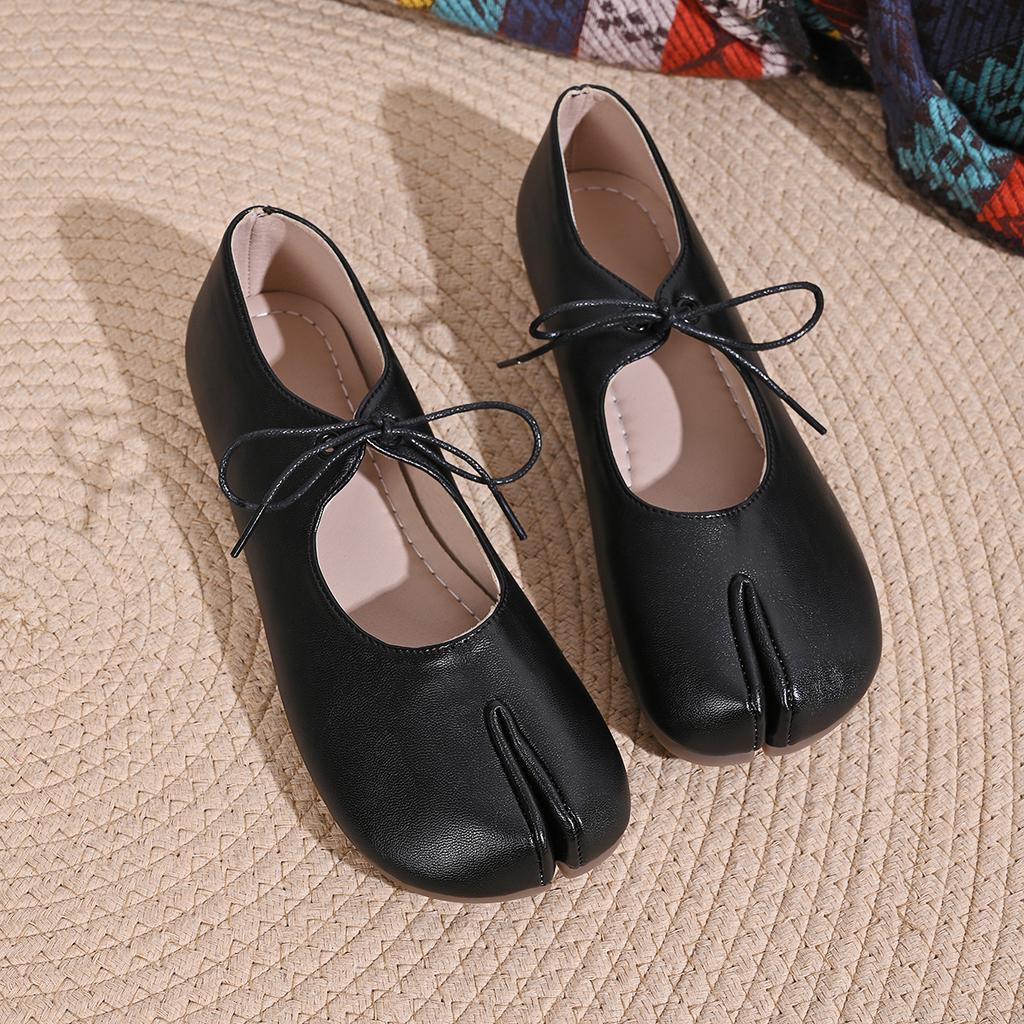 Soft Leather Split Toe Women Tabi Ballet Flats Spring Autumn Comfortable Walking Lazy Loafers Casual Girls Dance Shoes