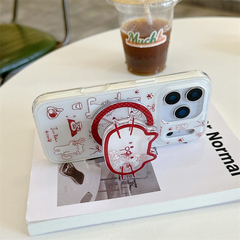 Graffiti Cat Illustration Magnetic Stand Phone Case for iPhone 17/16 Pro Max/15/14