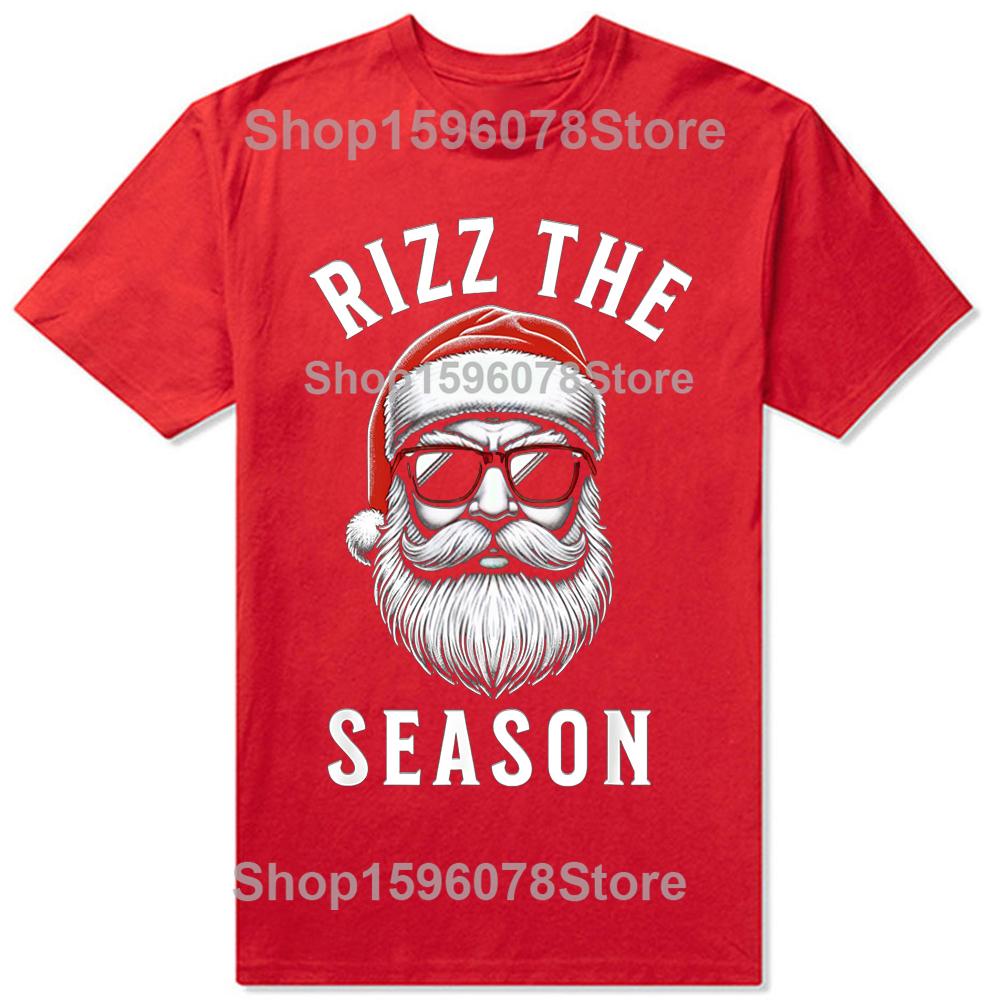 Rizz the Season Christmas Funny Santa TShirt Summer Men Fashion T Shirts Cotton Short Sleeve Oversized Loose Tshirt Tops S