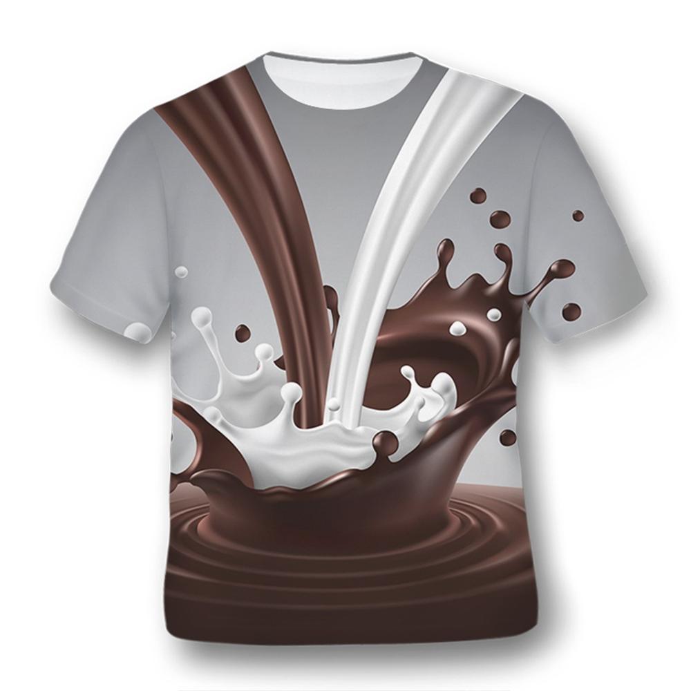 Summer Fashion Trend, Innovative and Creative 3D Printing Chocolate Print Pattern, Casual and Comfortable T-shirt Short Sleeved