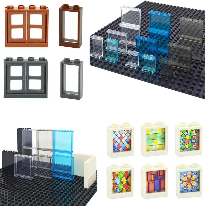 Stadtzubehör Wandpaneel Fensterrahmen Ziegelsteinstütze Zaun MOC 59350 59349 Tür Spielzeugauto Fenster Militärteile Bausteine