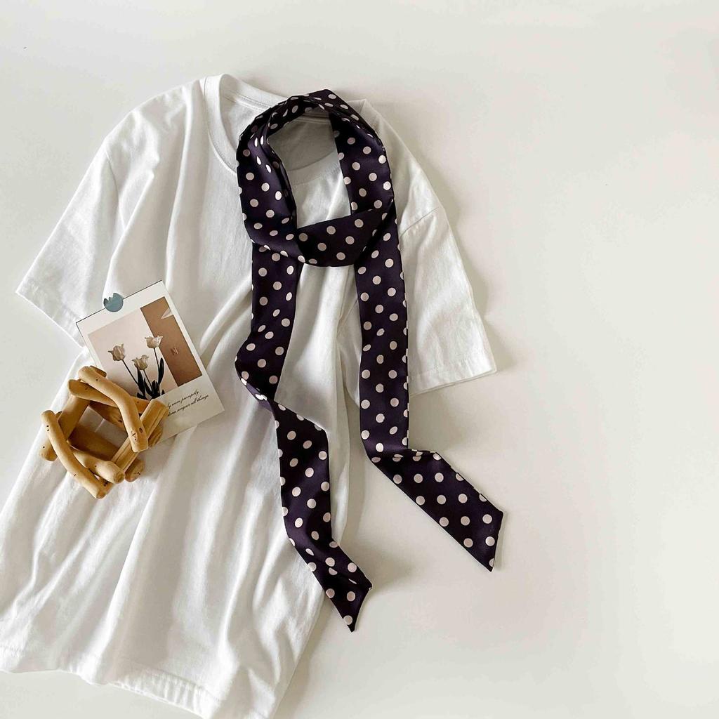 Verlängerter Polka Dot Kleiner Langer Schal, Einfacher Und Vielseitiger Seidenschal Hals, Kleiner Quadratischer Schal, Schlanker Und Schmaler Seidenschal Damen Gebundene Tasche