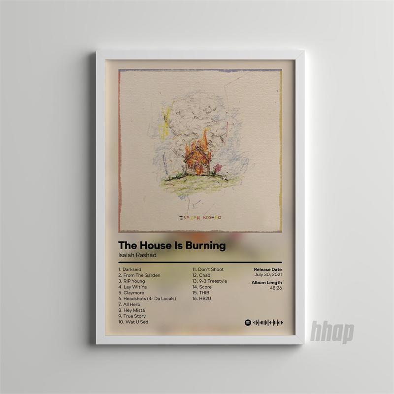 

Поп-рэп-музыка, обложка альбома Исайя Рашад, плакат, эстетический рэпер, хип-хоп, рок, дом горит, холст, настенный декор для дома и комнаты 21x30cm No Frame