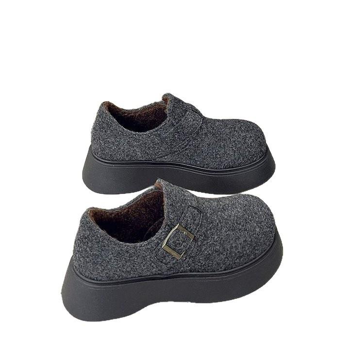 Thick-soled velvet Birkenstocks, small people increase in height in autumn and winter, muffin-soled warm cotton shoes