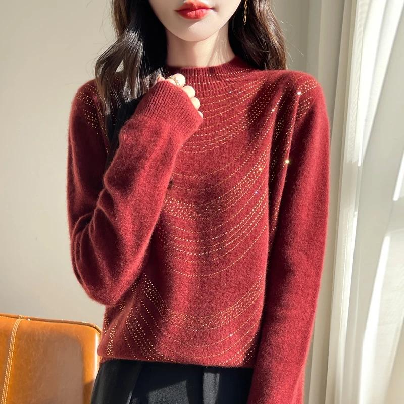 Pullover für Damen Herbst Winter Verdickter Pullover Warm Gestrickt Gestreift Rundhals Basisschicht Dehnbar Langarm Oversize Jumper Oberteile