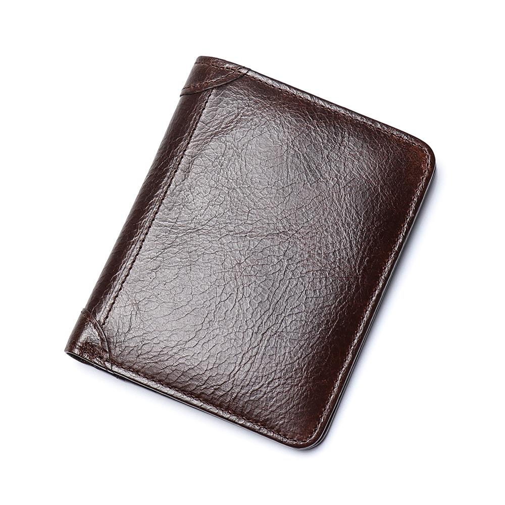 Oil Wax Leather Short Wallet, Leather Anti-Magnetic Dollar Clip, Multi-Card Position Can Be Used As Rfid Card Bag, First Layer Leather Wallet