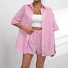 Frühling und Sommer Neue Mode Damen Outfit Gekragtes Gestreiftes Kurzarmhemd + Shorts Lässiges Zweiteiliges Set Für Damen