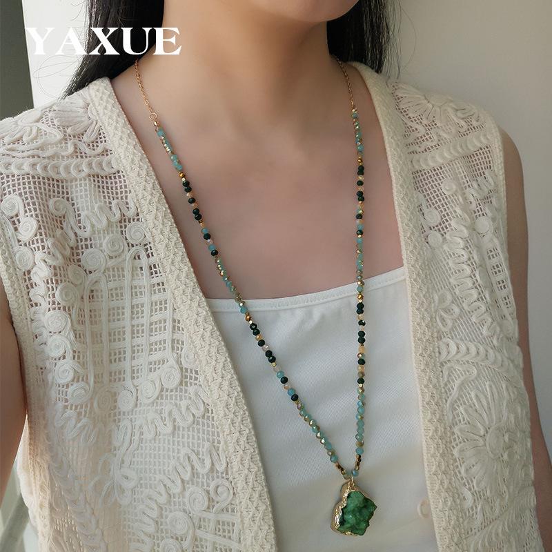 Multicolor Stone Beaded Pendant Necklace - Light Luxury Sweater Chain Jewelry