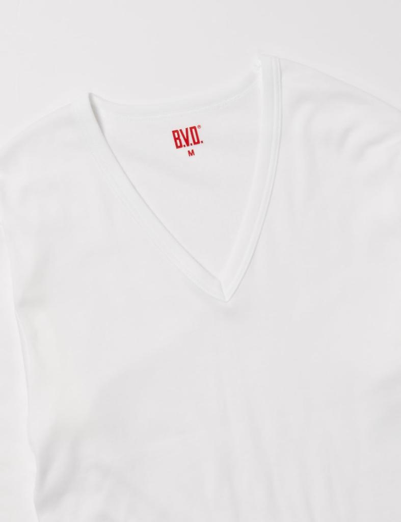 Warm Smooth Long White B.V.D. Men's Undershirt, Fleece-Lined, V-Neck, Sleeve,