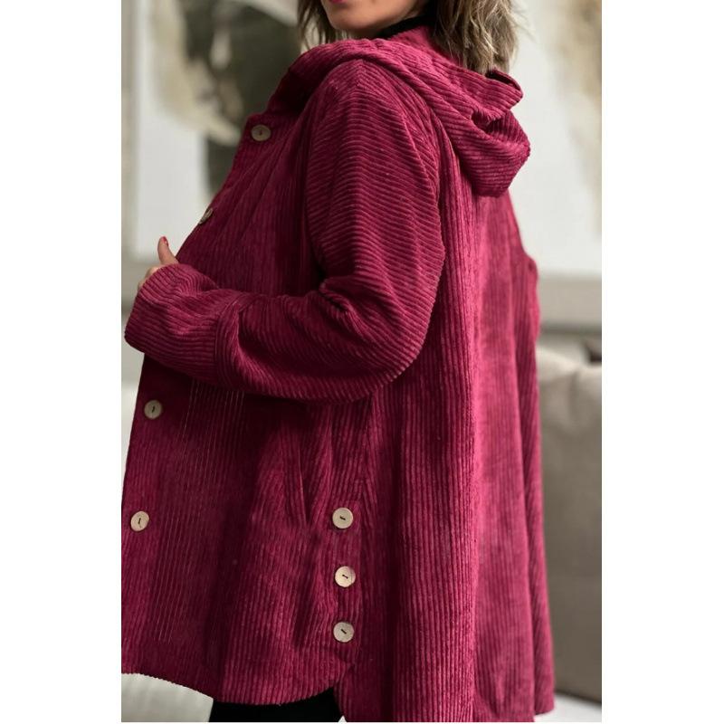 2025 Cross-border European and American Foreign Trade Women's Autumn/Winter New Hooded Loose Women's Corduroy Casual Jacket