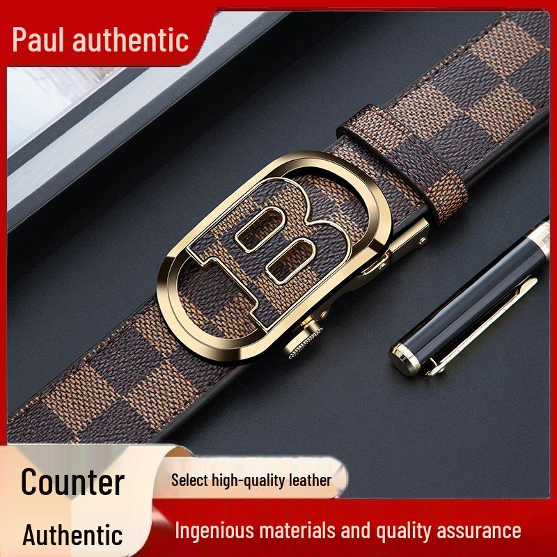 Cinturón de Cuero con Hebilla Automática Paul Counter para Hombre - Estilo de Moda Versátil.