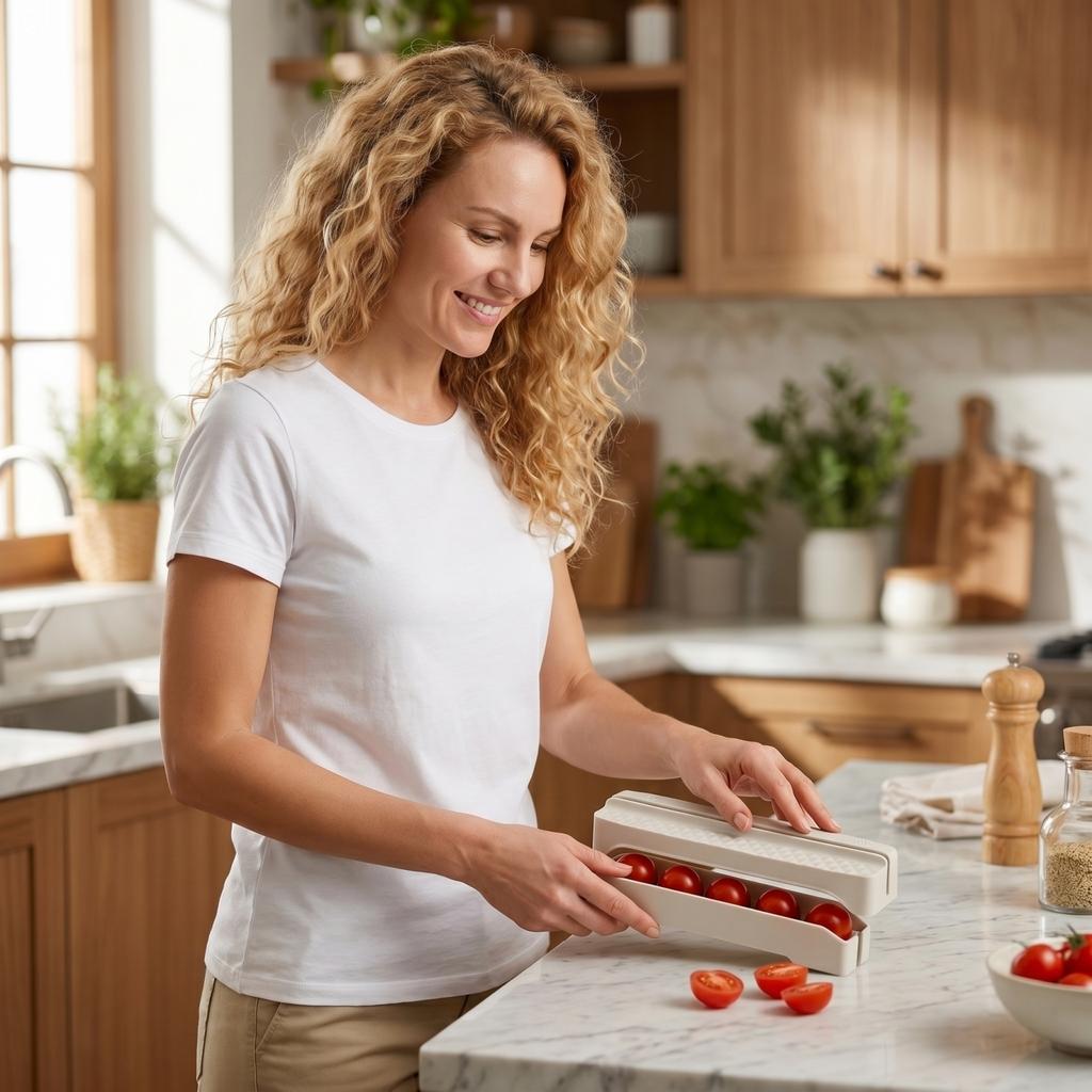 Tomatenschneider Küchenwerkzeug Gemüse Obstschneider Kirschtomatenteiler für Salat Zubereitung Restaurantgebrauch Langlebiges Design