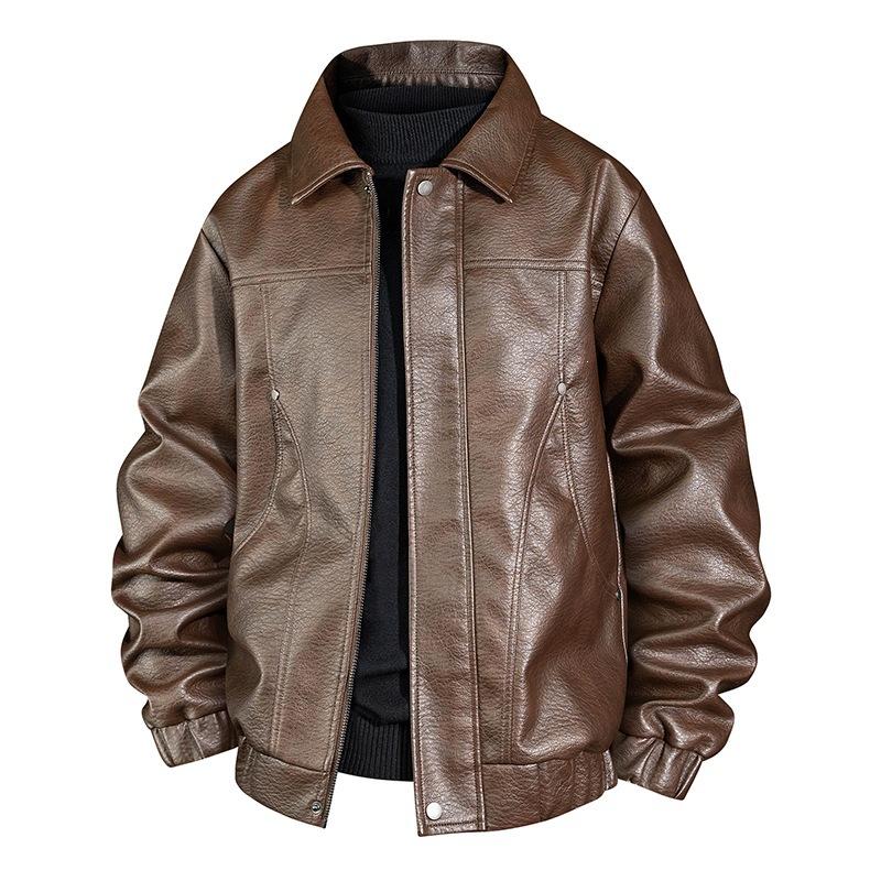 Texture on the new men's leather jacket tooling locomotive pu old money wind tough loose street retro casual leather jacket men