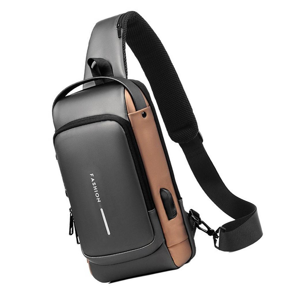 Password Sling Backpack Anti Theft Multifunctional Cycling Chest Bag for Motorcycle Men Grey and Black