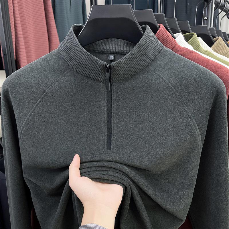 Men's Half-Zip Stand Collar Hoodie, Autumn/Winter Fashion, Long Sleeve, Solid Color, Loose Fit Top.