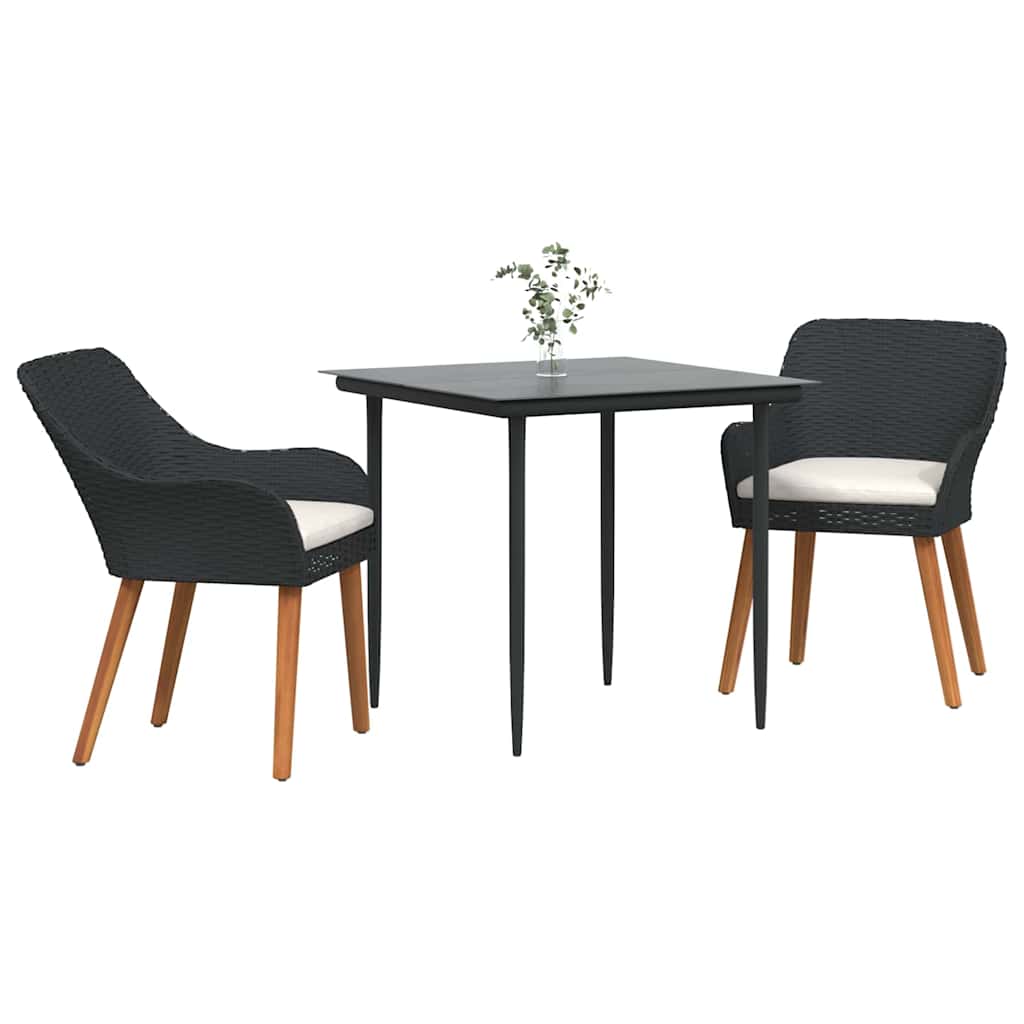 vidaXL Garden Dining Set with Cushions 3 pcs Black Poly Rattan