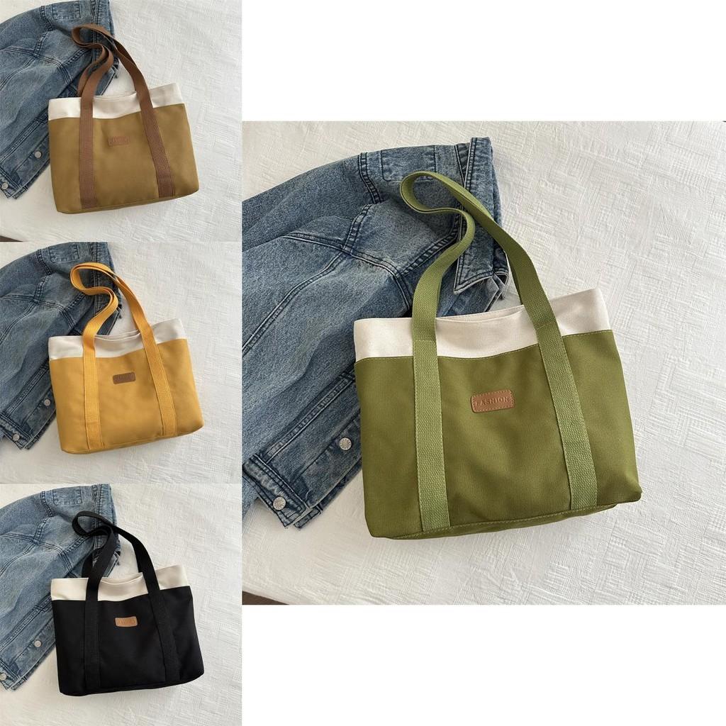 Stilvolle Canvas-Tragetasche für Damen in Schwarz, Gelb, Khaki und Grün mit viel Platz