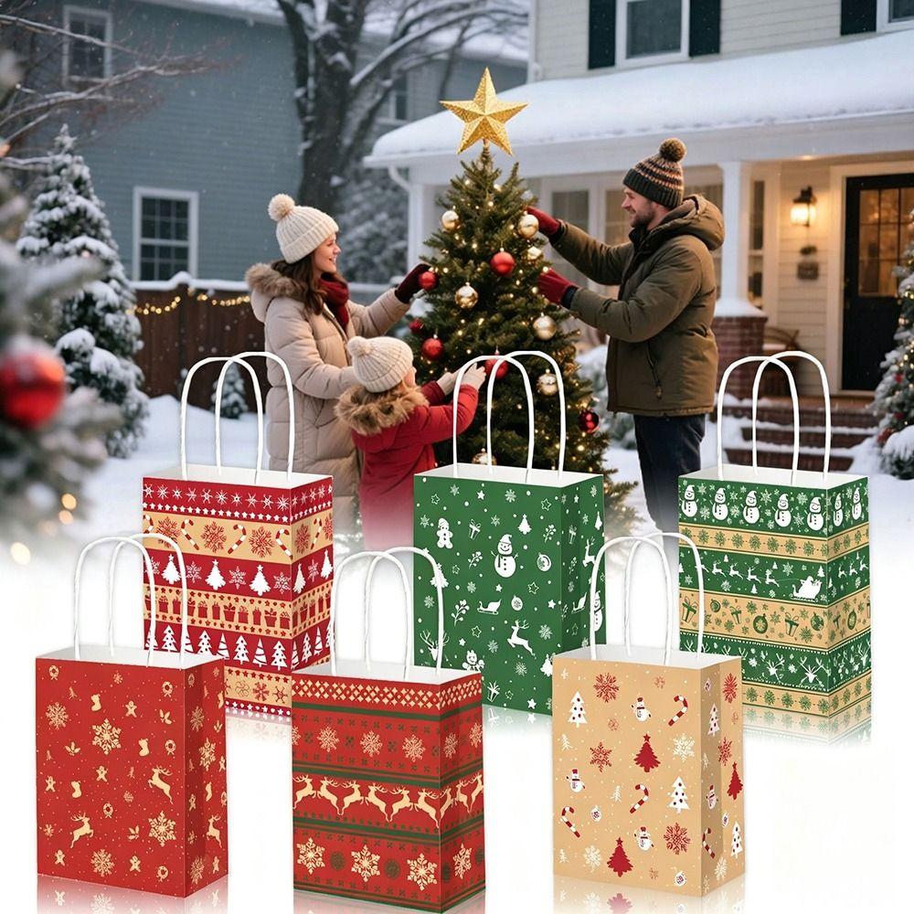 Various Styles Christmas Gift Bags 12 Pcs Kraft Christmas Bags Treat Candy Bags For Gift Wrapping
