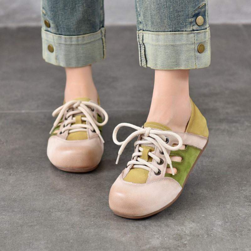 Johnature Mixed Colors Hollow-out Sandals Genuine Leather Lace Casual Flat Women's Shoes