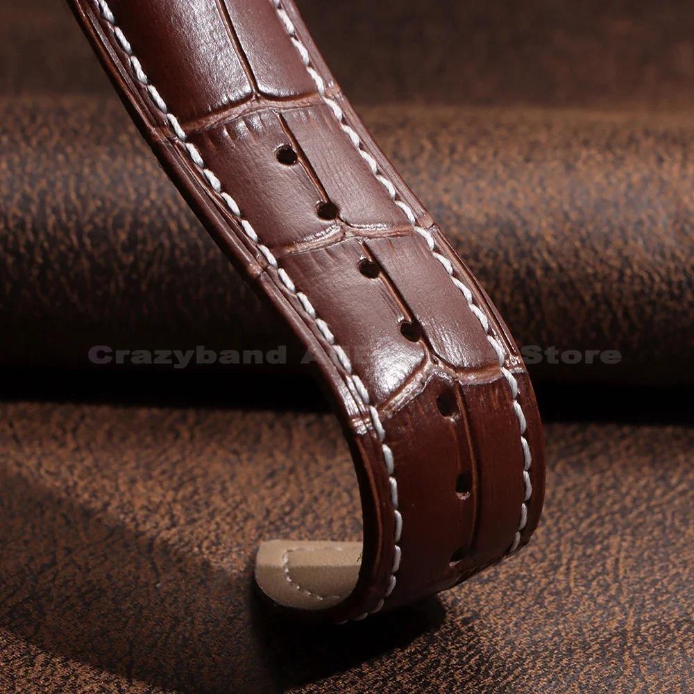 Genuine Leather Strap Band Butterfly Clasp Bracelet Common WristBand Accessories with Wooden Box 16mm 18mm 19mm 20mm 22mm 24mm