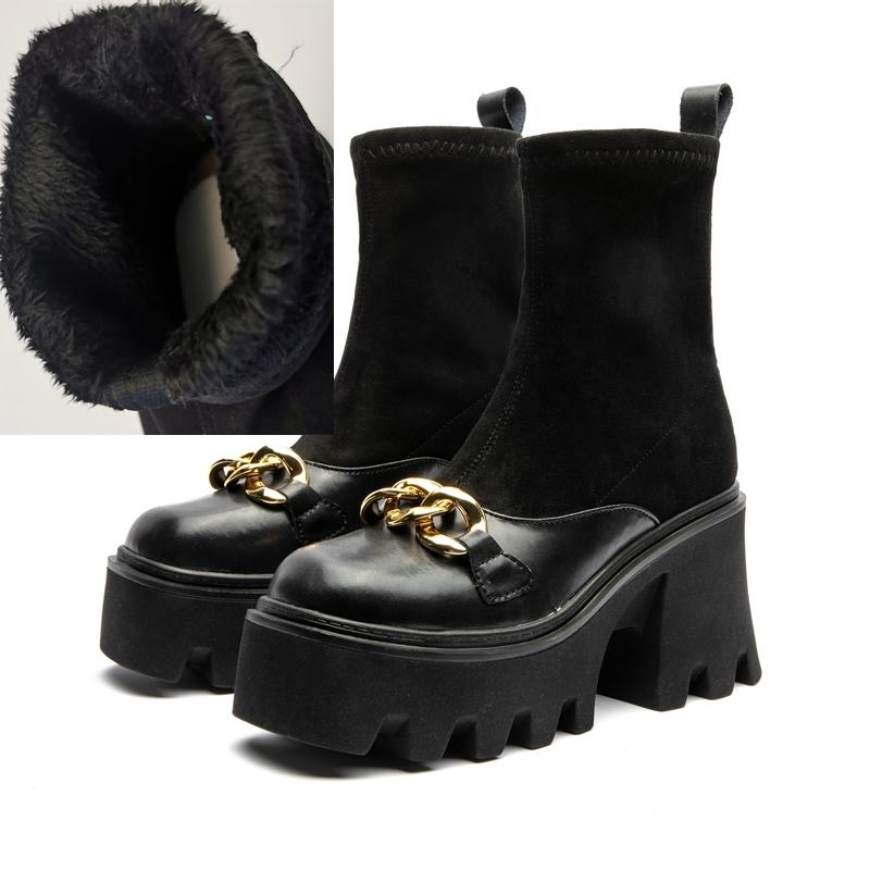 Fashion Women's High Heel Boots Large Size Fashion Stretch Platform Women's Short Boots Suede Leather Chain Women's Booties