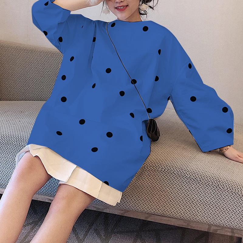 

VONDA Жіночі осінні сукні з круглим вирізом і довгими рукавами в горошок 5XL синій