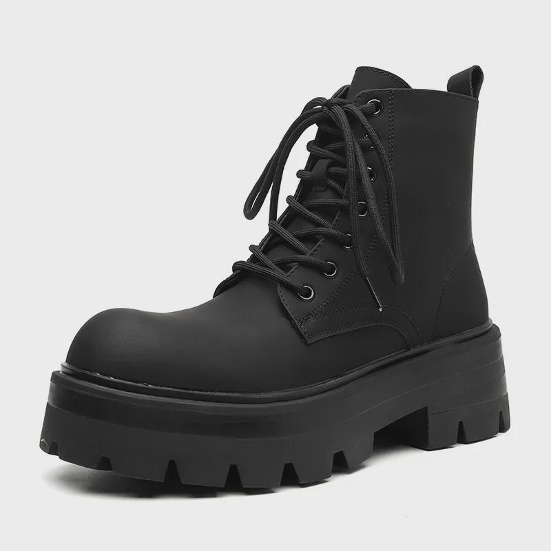 Men’s Stylish Dark Martin Boots – Height-Enhancing, Youthful, Trendy Workwear for Spring & Autumn 2024.