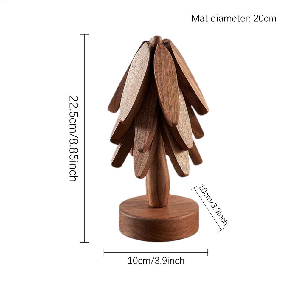 

Wooden Trivets for Hot Dishes Folding Tree Shape Black Walnut Table Mat Holders Heat Insulated Pad Set Coasters for Pots Dishes Diameter 20cm