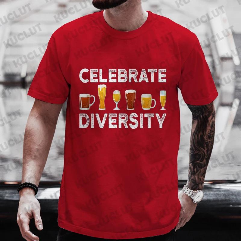 T-shirt for Men Celebrate Diversity Beer Graphic Y2k Clothing Tops Friends Drinker Lover Weekend Party Tees Oversized Streetwear