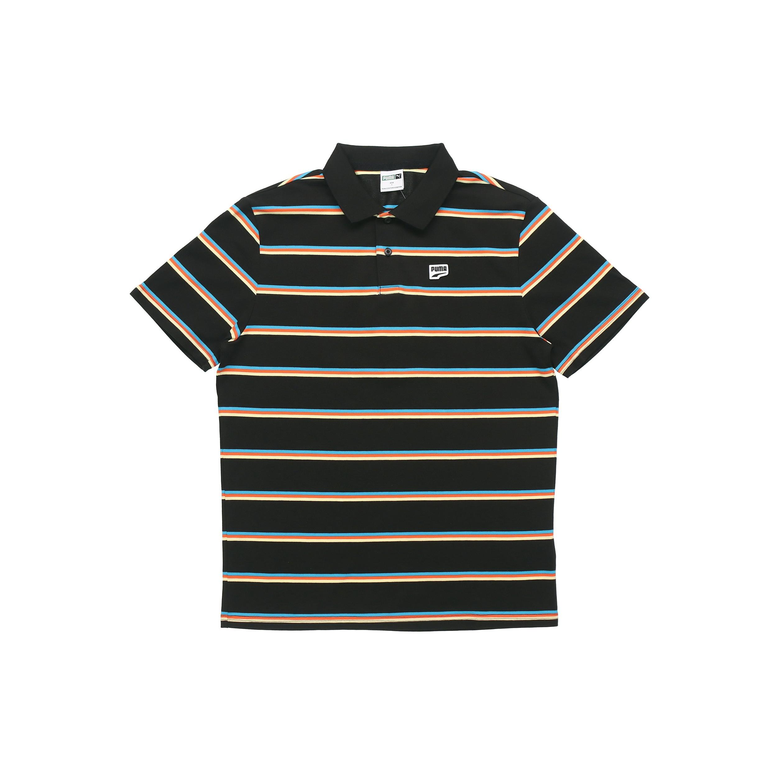 PUMA Downtown Stripe Polo Tee Shirt Black Men s 599781-01 S