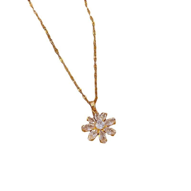 Light Luxury Flower Full Diamond Zircon Light Luxury Design Versatile Korean Style Niche Design Live Necklace