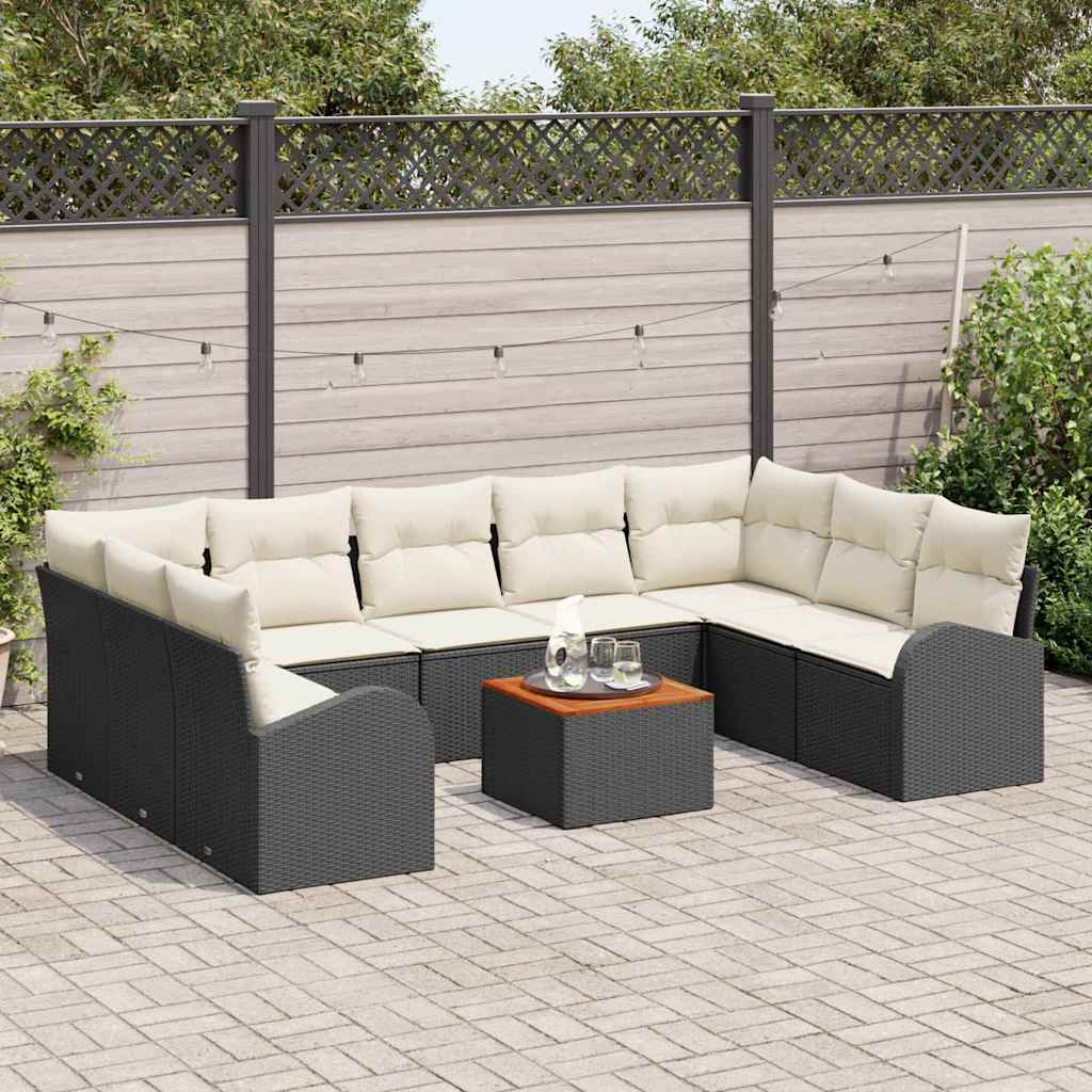 Garden Sofa Set with Cushions 10 Pcs Black Poly Rattan