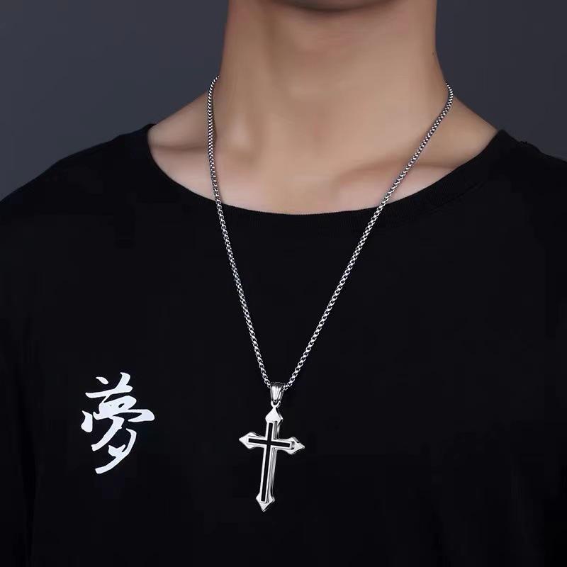 New Cross Mens Necklace Mighty Korean Edition Fashion Couple Pendant
