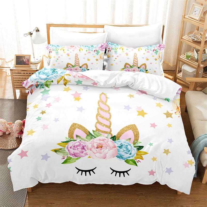 Cartoon Children Bedding Set Unicorn Duvet Cover Set Full Twin For Kids Girls Room Decor Cute Animals Quilt Cover Fashion Design