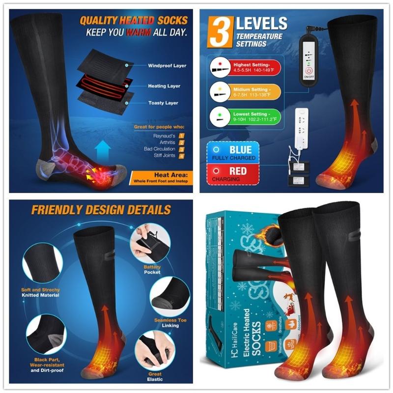 Winter Outdoor USB Thermal Electric Heated Socks for Women Men Outdoor Sports