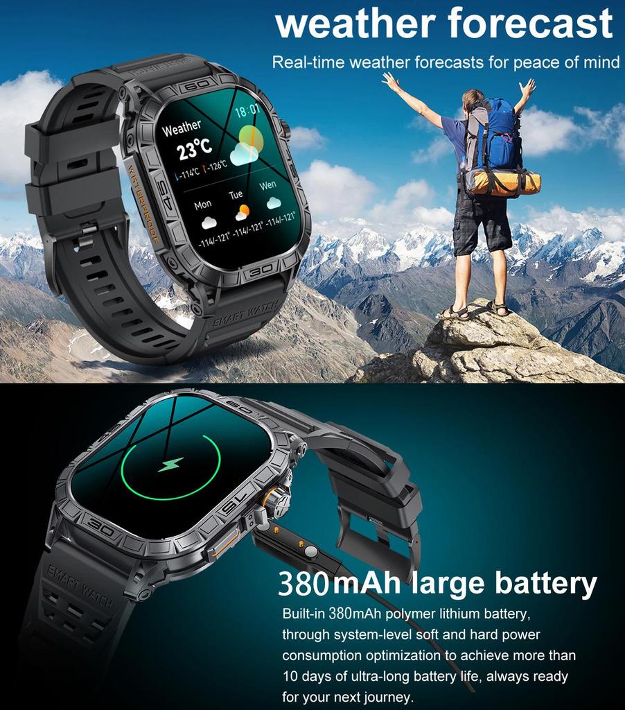 K63 Smartwatch: Outdoor Sports, Bluetooth Calling, Pedometer, Heart Rate & Sleep Monitoring, Blood Pressure.