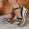 Pearl Flock Wedges Sandals for Women 2025 Crystal Ankle Buckle Party Shoes Woman Thick Sole Chunky Platform Shoes Mujer