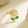 Zircon Inlaid Rotating Sunflower Open Ring for Women