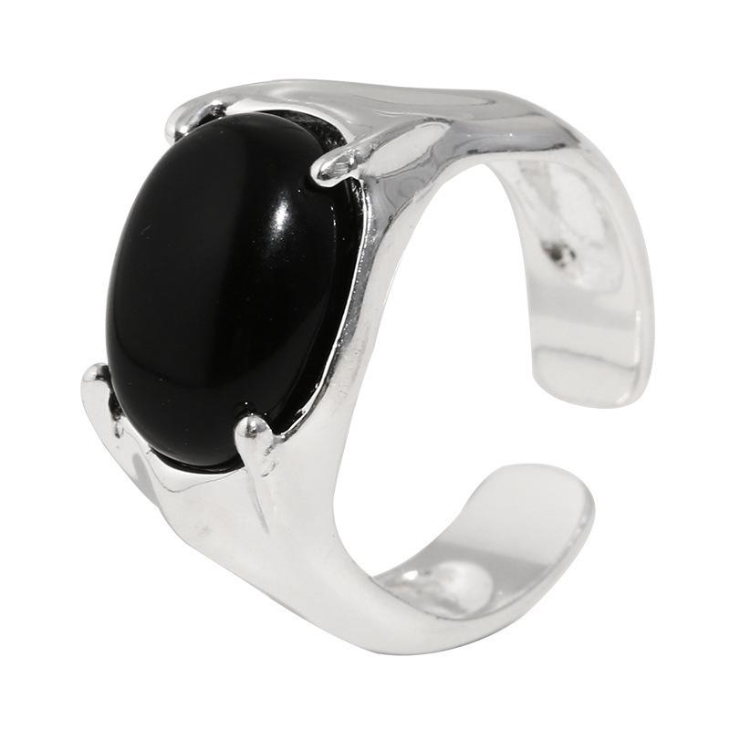 925 Chic Sterling Silver Black Ring For Women With Highend Aesthetic And Fit Adjustable