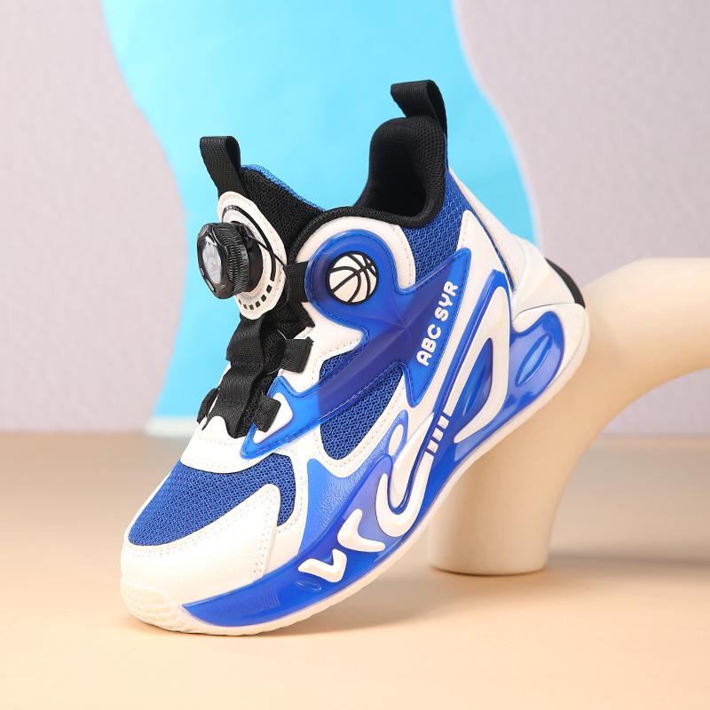 Boys 2025 basketball shoes running shoes basketball shoes spring and autumn new middle-aged and older children rotating buckle sports shoes youth