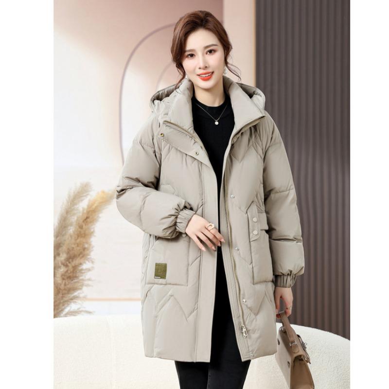 

Down jacket women s winter new middle-aged and elderly mother s thickened medium and long white duck down warm jacket L хаки