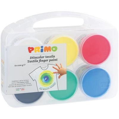 PRIMO 228TXD100SP Textilní prstová barva v 100g kelímku, multifunkční pouzdro, 6 barev.