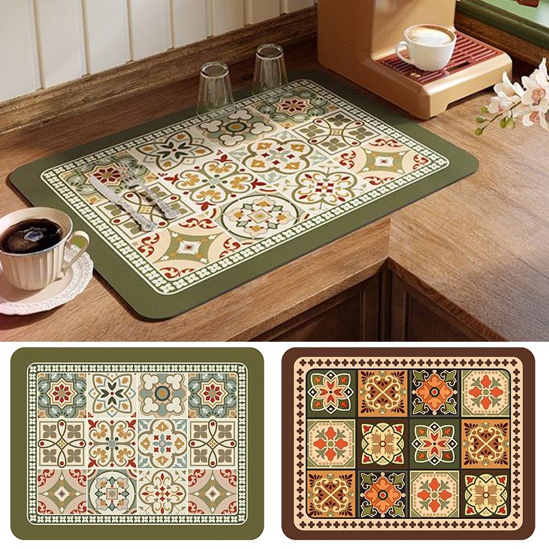 Alfombrilla de Drenaje de Cocina Almohadilla Super Absorbente Individual de Secado de Vajilla Salvamanteles Alfombrilla de Secado de Encimera Cafetera Suministros de Cocina para el Hogar